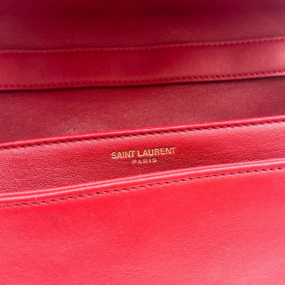 Saint Laurent Becky Quilted Leather Shoulder Bag Red Gold Hardware - Picture 11 of 13